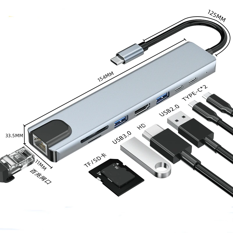 usb c hub 8in1 87W fast charging type-c 5 port usb ethernet usb hub for pc, Gray/silvery/black
usb c hub 8in1 87W fast charging type-c 5 port usb ethernet usb hub for pc, Gray/silvery/black