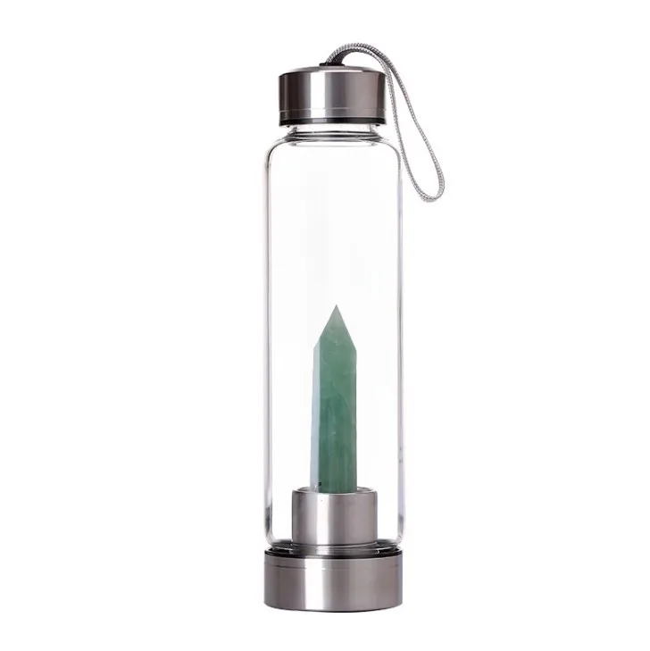 

Custom Logo Stainless Steel BPA Free Drink Crystal Infused Gemstone Glass Water Bottle