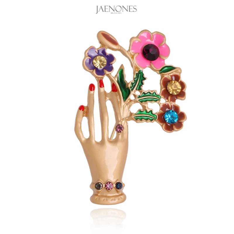 JAENONES Wholesale Fashion Custom Enamel Vintage Rhinestone Designer Hand Shaped Brooch Colorful Flower Brooch
JAENONES Wholesale Fashion Custom Enamel Vintage Rhinestone Designer Hand Shaped Brooch Colorful Flower Brooch