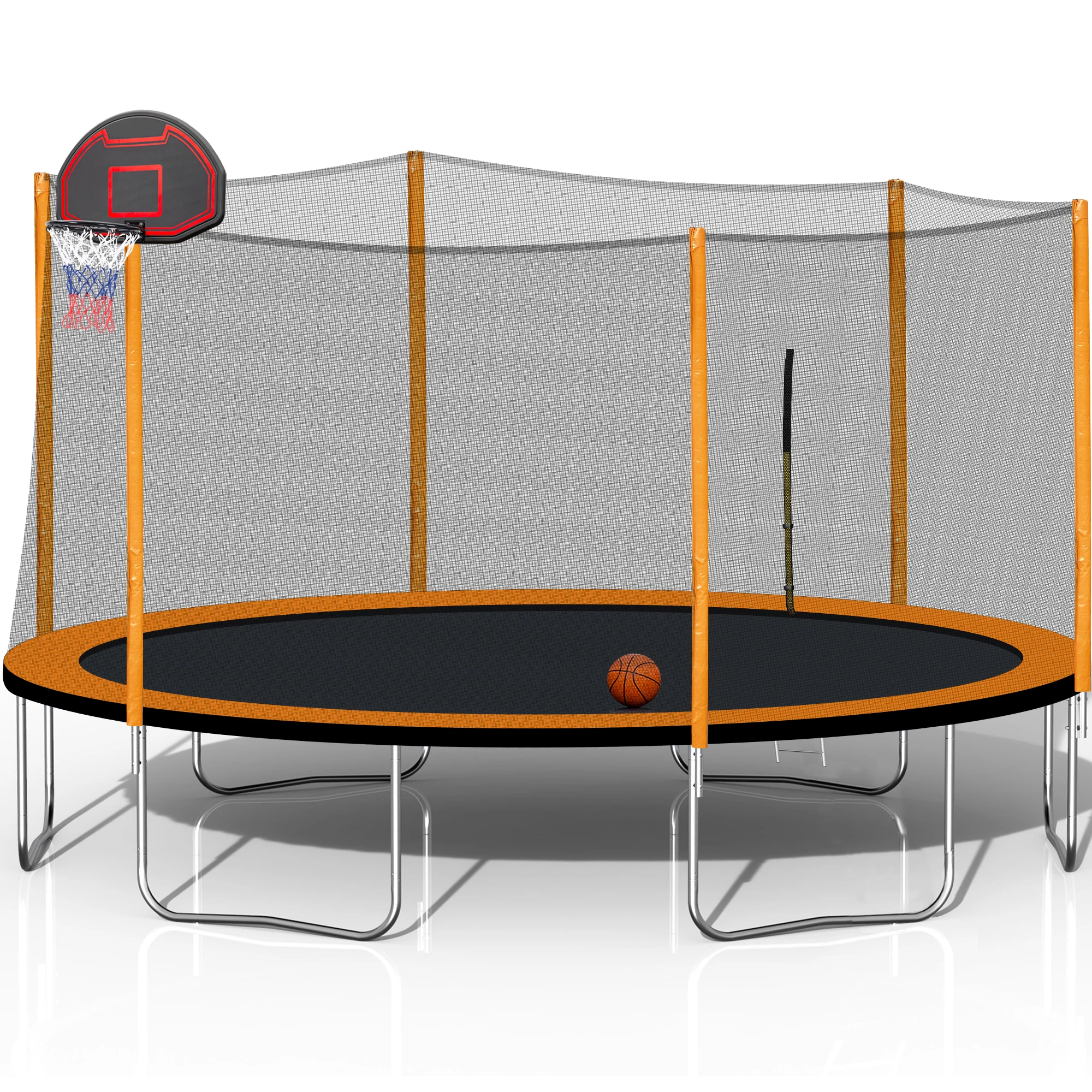 14FT Powder-coated Advanced Trampoline with Basketball Hoop Inflator and Ladder(Outer Safety Enclosure) Orange
14FT Powder-coated Advanced Trampoline with Basketball Hoop Inflator and Ladder(Outer Safety Enclosure) Orange