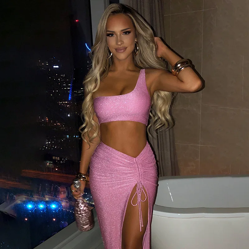 2022 Spring And Summer Fashion Fabric Cross Shoulder Crop Top Drawstring Split Skirt Two Piece Suit For Ladies, As picture
2022 Spring And Summer Fashion Fabric Cross Shoulder Crop Top Drawstring Split Skirt Two Piece Suit For Ladies, As picture