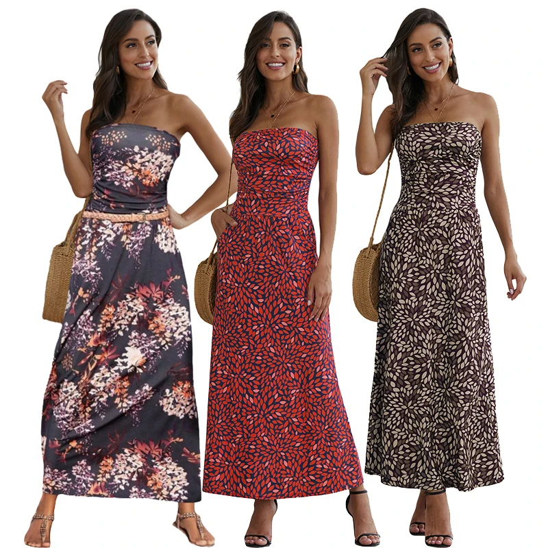 Women Bohemian Bandeau Boho Floral sleeveless Strapless Beach Dress Print Long Linen Floaty Maxi Off The Shoulder Casual Dress 
Women Bohemian Bandeau Boho Floral sleeveless Strapless Beach Dress Print Long Linen Floaty Maxi Off The Shoulder Casual Dress