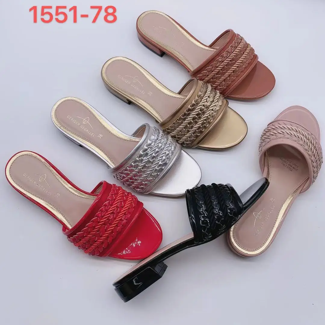 1551-78 Women Low Heeled Slippers Sexy Slides Golden Black Brown Medium Heels Summer Slippers
1551-78 Women Low Heeled Slippers Sexy Slides Golden Black Brown Medium Heels Summer Slippers