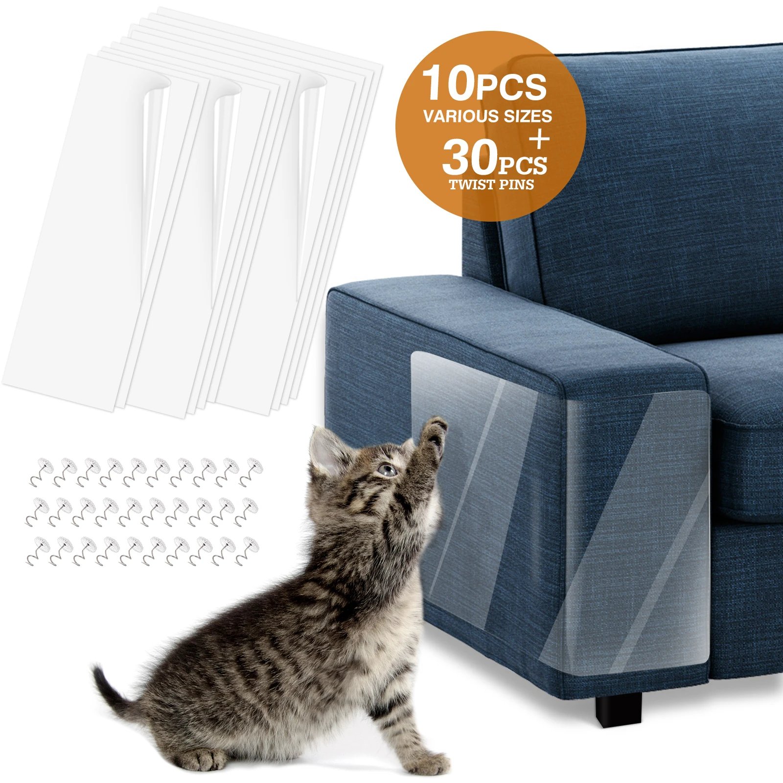 

Vavopaw 10Pcs Cat Anti-Scratch Stickers, Cat Furniture Couch Protector for Protecting Your Upholstered Furniture - White, Transparent