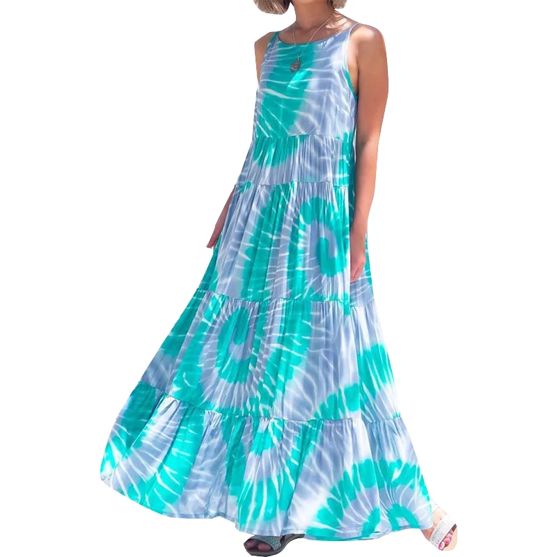 Summer 2021 Lady Blue Tie-Dye Print Suspender Dress Women Casual Beach Long Bohemia Dress, Blue/champagne
Summer 2021 Lady Blue Tie-Dye Print Suspender Dress Women Casual Beach Long Bohemia Dress, Blue/champagne