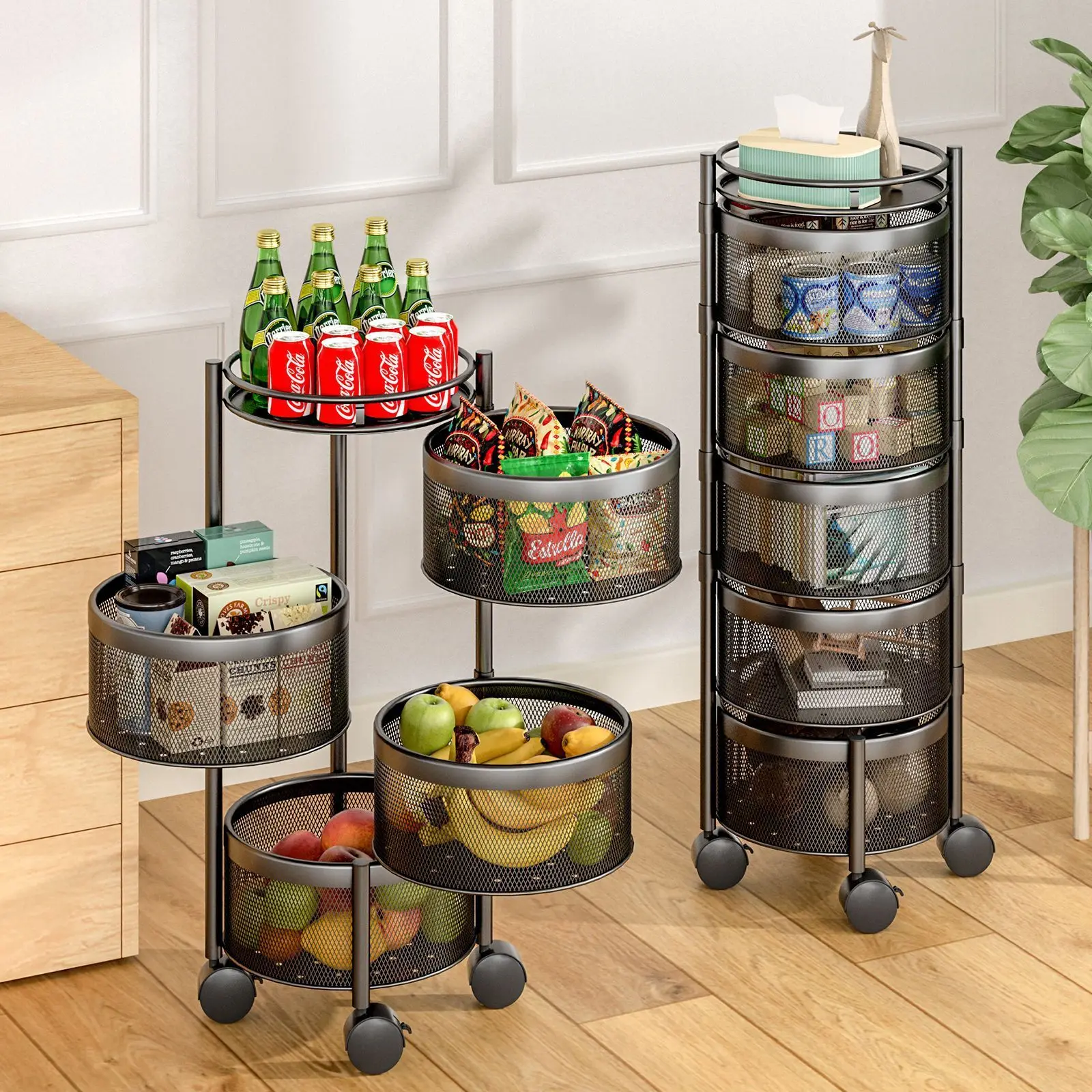 360 degree rotating kitchen shelf for fruit vegetable floor multi-layer household storage rack round trolley, Black/white
360 degree rotating kitchen shelf for fruit vegetable floor multi-layer household storage rack round trolley, Black/white