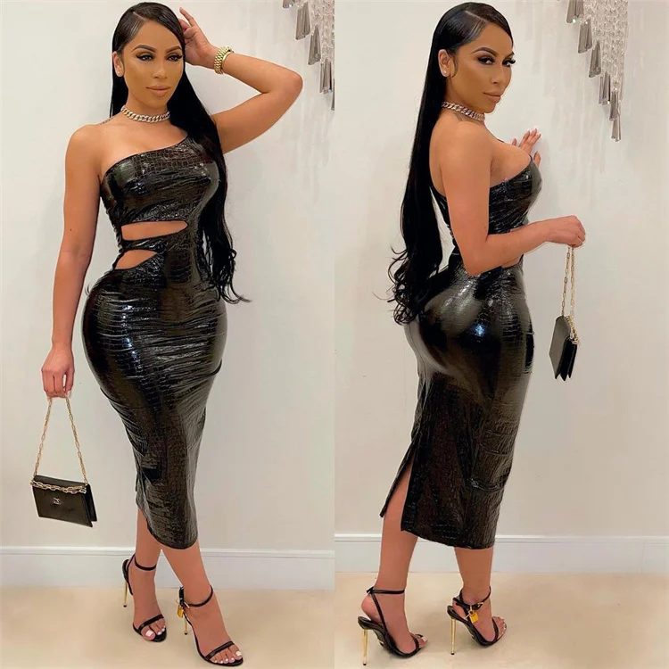 Sexy one shoulder split pu dresses casual midi women solid bodycon halter pu leather dresses
Sexy one shoulder split pu dresses casual midi women solid bodycon halter pu leather dresses