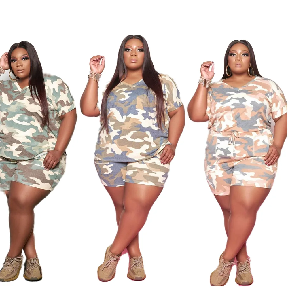 Plus Size Womens 2 Piece Shorts Set Gym Sports Wear Camouflage Print Short Sleeve Woman Tops Fashionable Sets, Green, orange, blue
Plus Size Womens 2 Piece Shorts Set Gym Sports Wear Camouflage Print Short Sleeve Woman Tops Fashionable Sets, Green, orange, blue