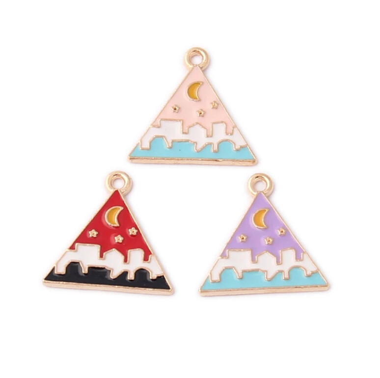 Enamel Triangle Charms Alloy City Under The Moon Stars Gold Tone Necklace Bracelet Jewelry Making Accessory, Shown
Enamel Triangle Charms Alloy City Under The Moon Stars Gold Tone Necklace Bracelet Jewelry Making Accessory, Shown