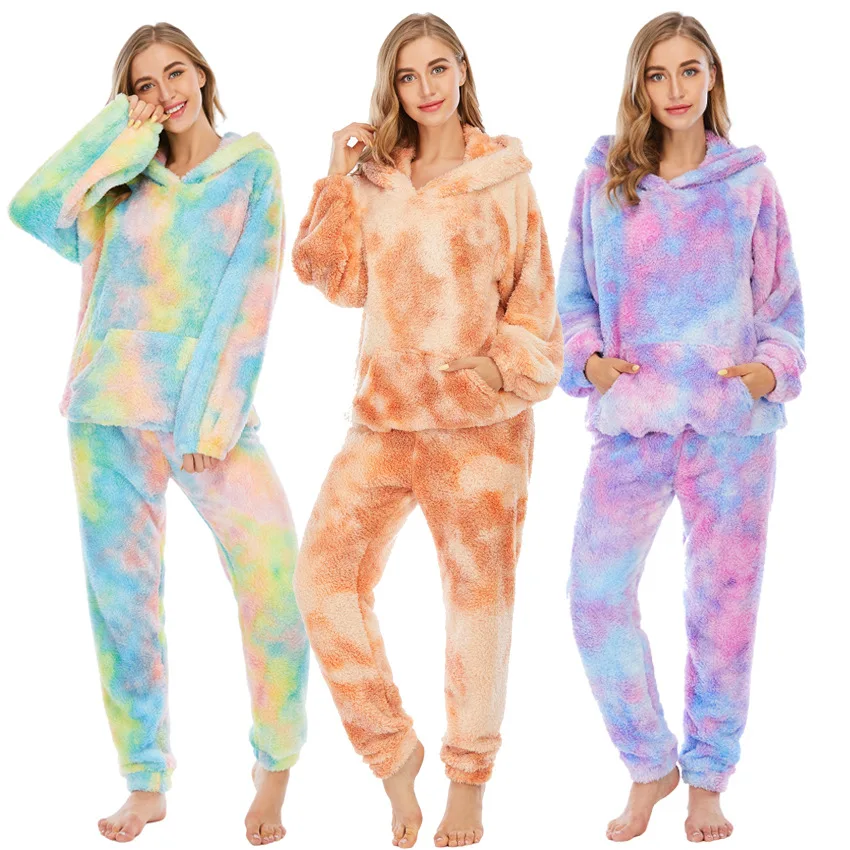 Hot Sell Soft Pajamas Fleece Plush Hooded Women Tie-dye Homewar Nightwear Sleepwear, Customized color
Hot Sell Soft Pajamas Fleece Plush Hooded Women Tie-dye Homewar Nightwear Sleepwear, Customized color