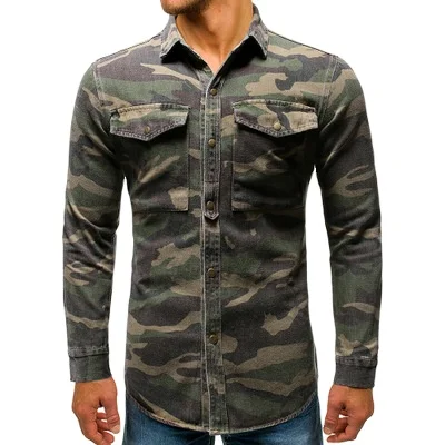 Denim Shirt Outdoor Mountaineering Overalls New Style European and American Men's Long-sleeved Camouflage Autumn Casual Shirts, Army green 
Denim Shirt Outdoor Mountaineering Overalls New Style European and American Men's Long-sleeved Camouflage Autumn Casual Shirts, Army green