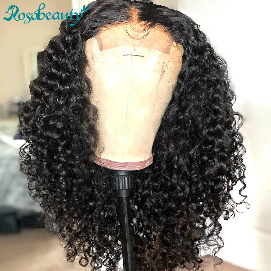 

Rosabeauty Pre Plucked Remy Frontal Wig Curly Short Bob 4x4 Closure Lace Front Human Hair Wigs For Black Women curly wig