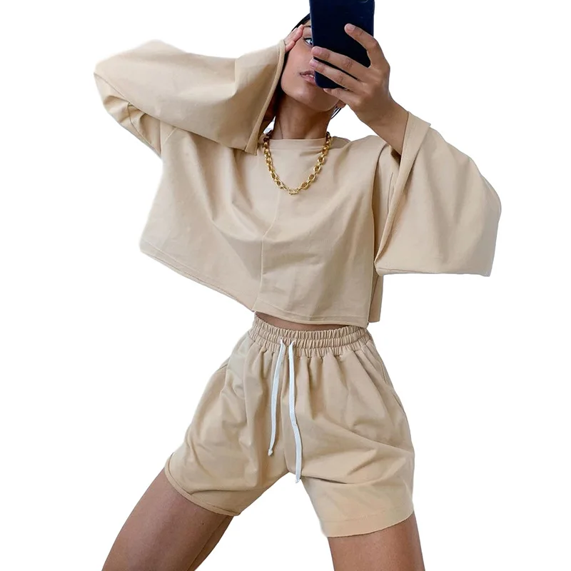 2020 new arrivals autumn designs women two pieces long sleeve top with short pants sets
2020 new arrivals autumn designs women two pieces long sleeve top with short pants sets