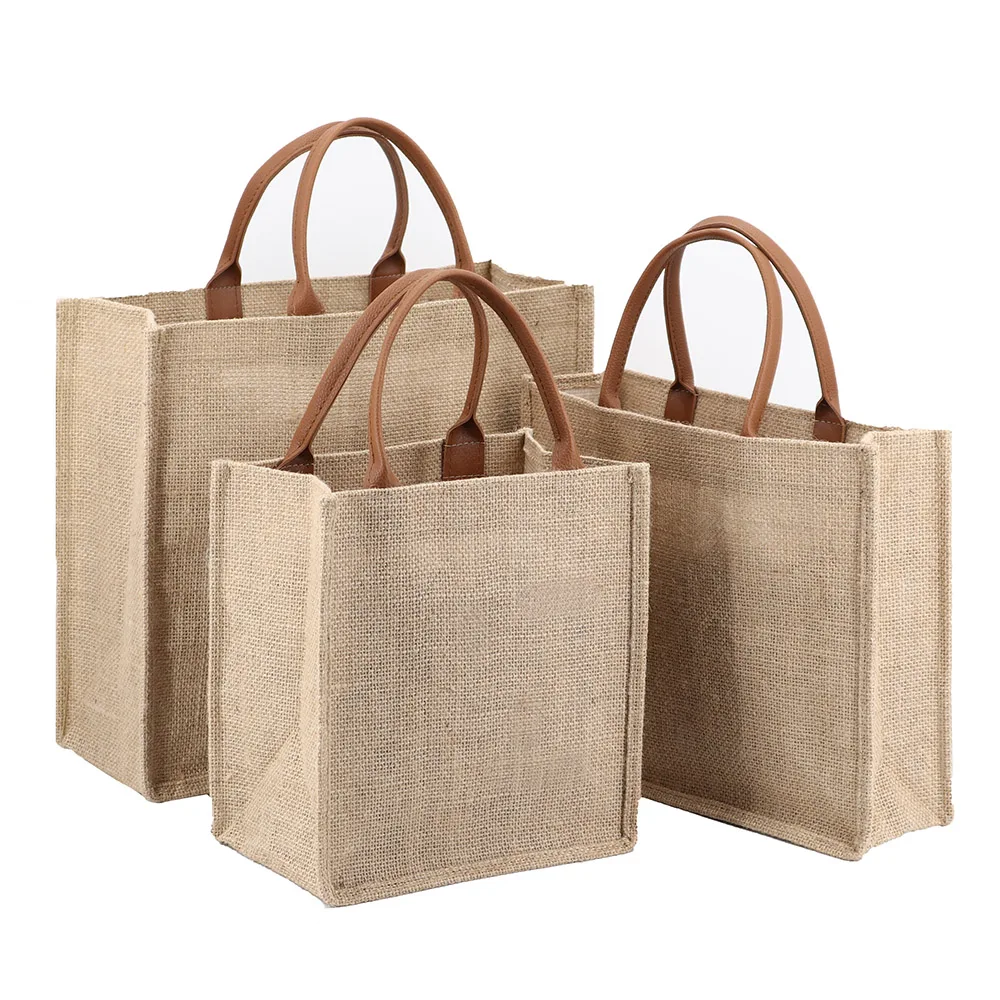 Jute Tote Bag Leather Handle Eco Friendly Burlap Grocery Shopping Bag Wine Packaging Luxury Beach Bag
Jute Tote Bag Leather Handle Eco Friendly Burlap Grocery Shopping Bag Wine Packaging Luxury Beach Bag