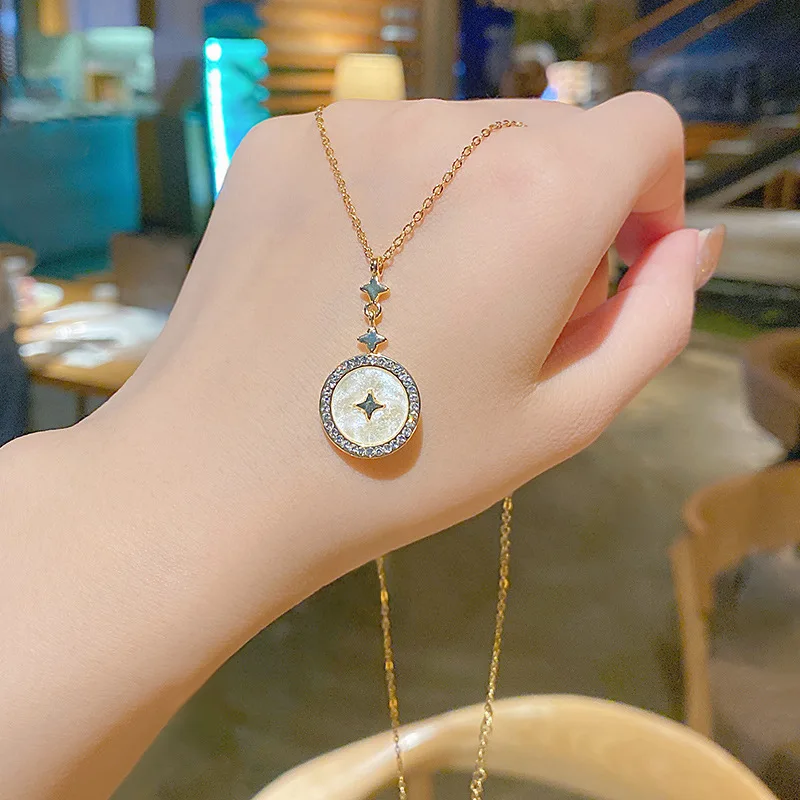 White Shell Round Six Star Necklace Female Tide INS Simple Web Celebrity Temperament Titanium Steel Clavicle Chain Necklace, As picture
White Shell Round Six Star Necklace Female Tide INS Simple Web Celebrity Temperament Titanium Steel Clavicle Chain Necklace, As picture