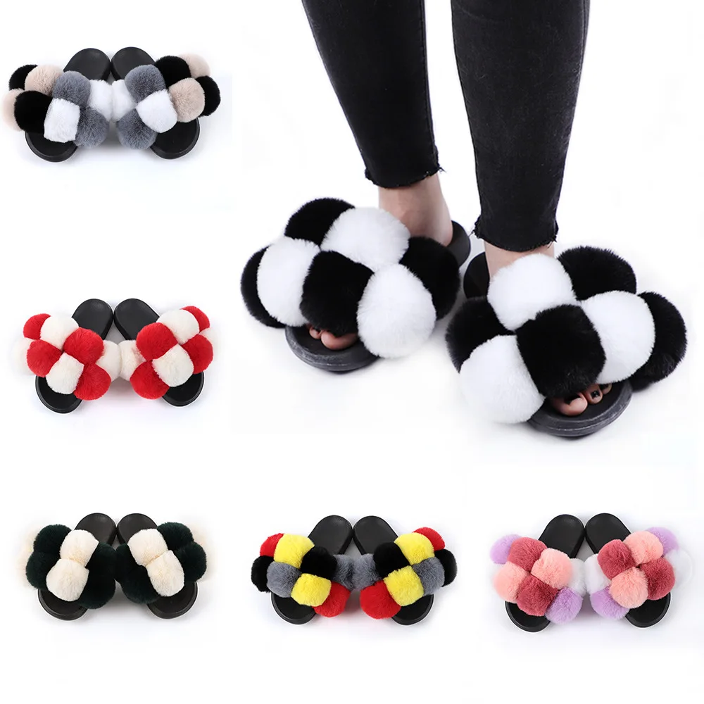 Hot fashion faux fur plush ball slippers cute plush faux fur indoor and outdoor sandals and slippers, Customized color
Hot fashion faux fur plush ball slippers cute plush faux fur indoor and outdoor sandals and slippers, Customized color