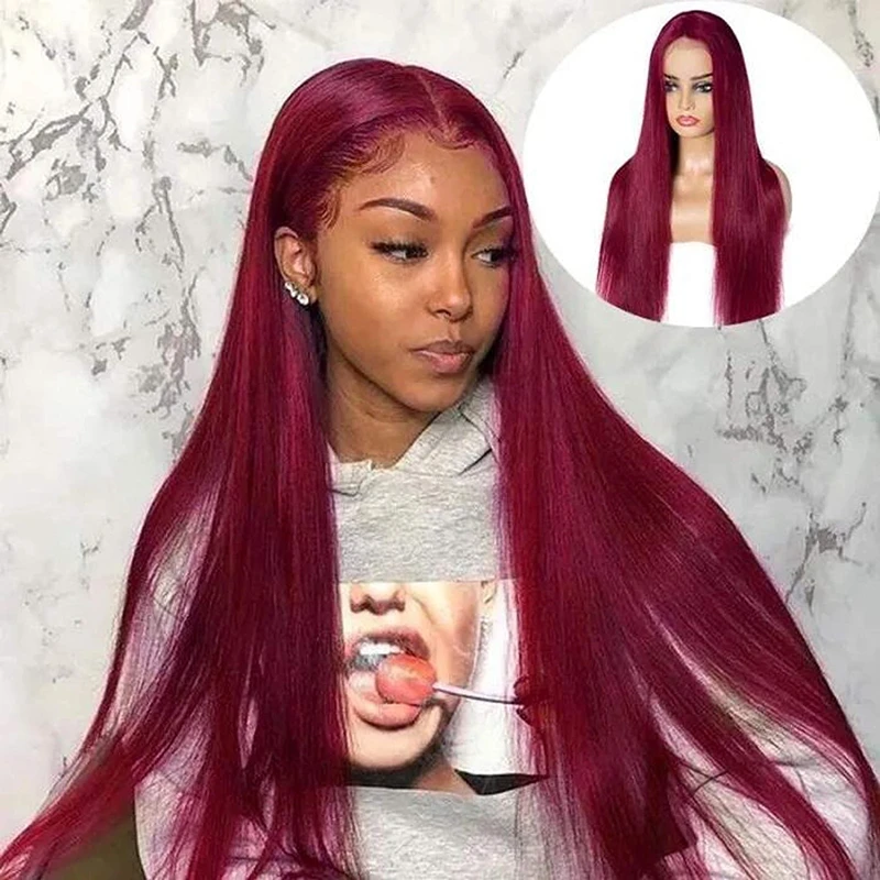 

99j burgundy raw indian cuticle aligned hair lace front wigs silky straight 100% virgin human hair lace frontal wig