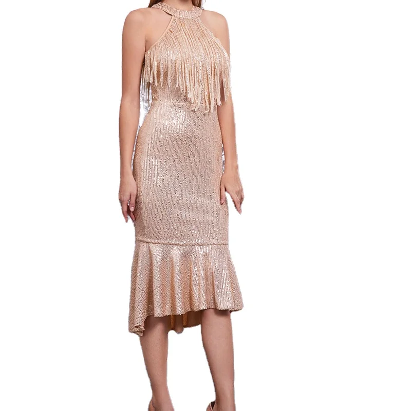 Custom Organic Fabric Excellent Quality Fashion Patchwork Sequins Tassel Neck Fringes Ruffle Hem Fish Tail Dress, Picture color,customize
Custom Organic Fabric Excellent Quality Fashion Patchwork Sequins Tassel Neck Fringes Ruffle Hem Fish Tail Dress, Picture color,customize