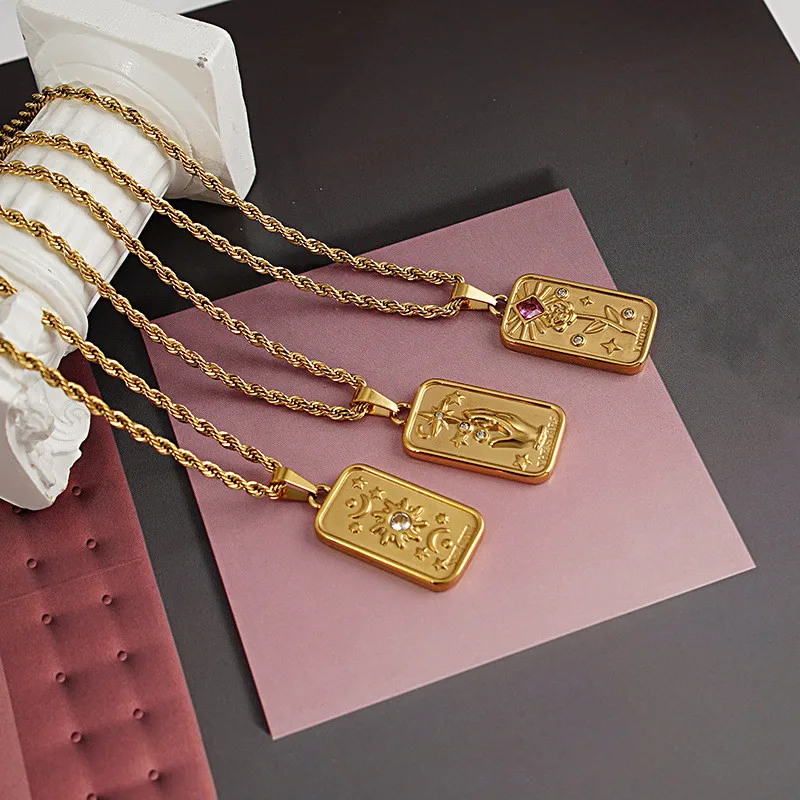 Wholesale Custom Stainless Steel Jewelry 18K Gold Plated Vintage Zircon Tarot Card Pendant Necklace for Women
Wholesale Custom Stainless Steel Jewelry 18K Gold Plated Vintage Zircon Tarot Card Pendant Necklace for Women