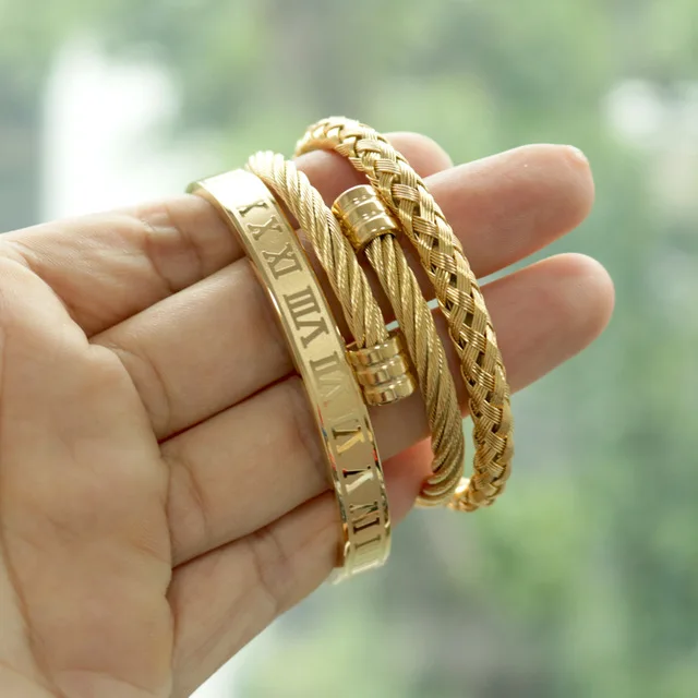 Luxury Adjustable Cable Braided Cuff Bangles Bracelet 3PCS 18k Gold Plated Roman Numerals Bangles For Men Jewelry
Luxury Adjustable Cable Braided Cuff Bangles Bracelet 3PCS 18k Gold Plated Roman Numerals Bangles For Men Jewelry