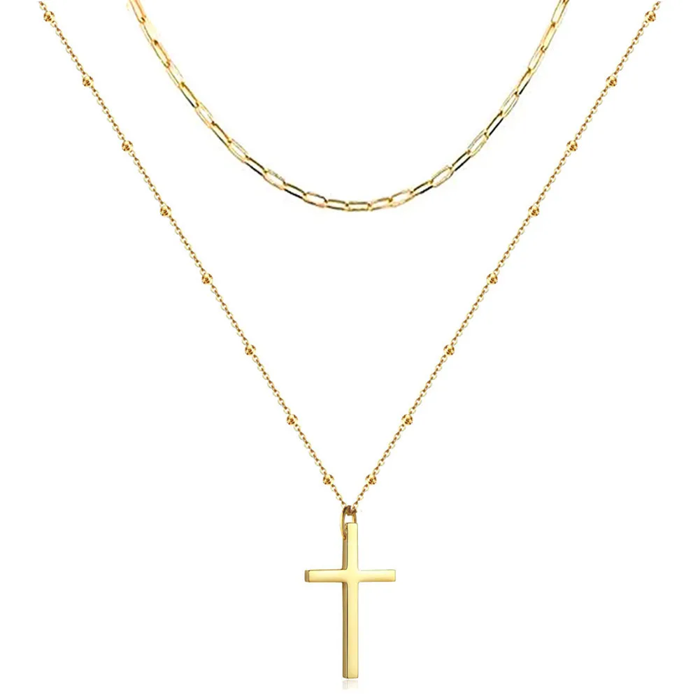 New Arrival Fashion Stainless Steel Jewelry Gold Plated Paper Clip Chain Double Layer Cross Pendant Necklaces For Women
New Arrival Fashion Stainless Steel Jewelry Gold Plated Paper Clip Chain Double Layer Cross Pendant Necklaces For Women