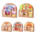 Wholesale Bamboo Fiber Tableware With Customized Print Design 5pcs Bamboo Kids Dinner Set