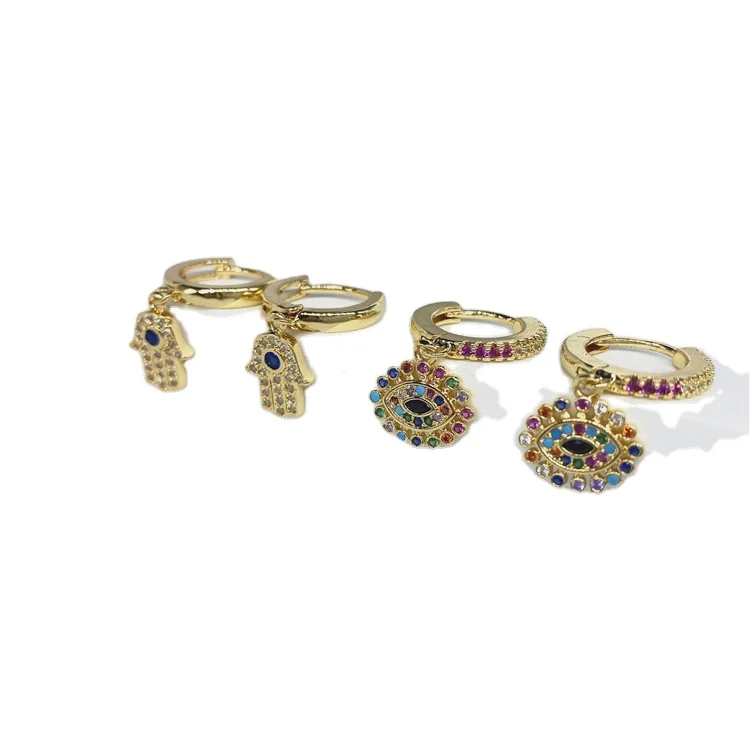 Bohemian Women's Jewelry 2021 Latest Design Color Zircon Turkish Palm Eye Charm Earrings Gold-Plated Earrings, Like picture
Bohemian Women's Jewelry 2021 Latest Design Color Zircon Turkish Palm Eye Charm Earrings Gold-Plated Earrings, Like picture