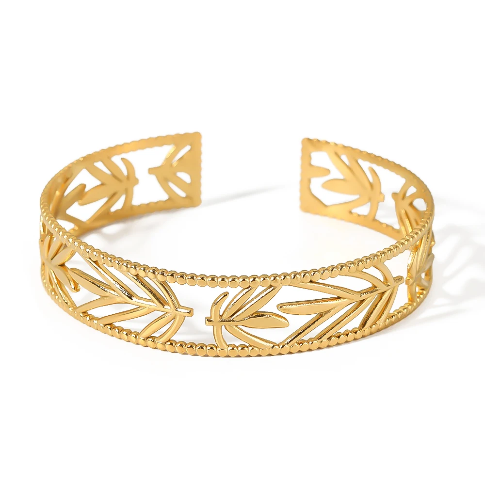 Wholesale Retro Stainless Steel Gold Plated Creative Hollow Leaf Pattern Cuff Bangle For Women Men Jewelry
Wholesale Retro Stainless Steel Gold Plated Creative Hollow Leaf Pattern Cuff Bangle For Women Men Jewelry