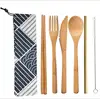 Bamboo Disposable Cutlery 7pcs/Set Including Forks Spoon Knife Chopsticks Bamboo Straw and Brush Cleaner