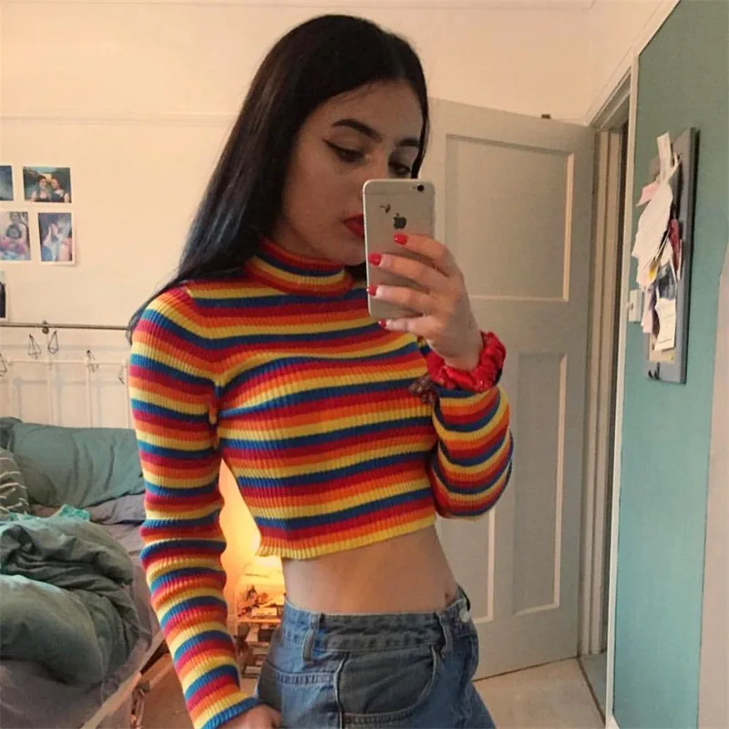 2020 new arrivals Women's long sleeves stand collar women knitted colorful crop top for ladies
2020 new arrivals Women's long sleeves stand collar women knitted colorful crop top for ladies