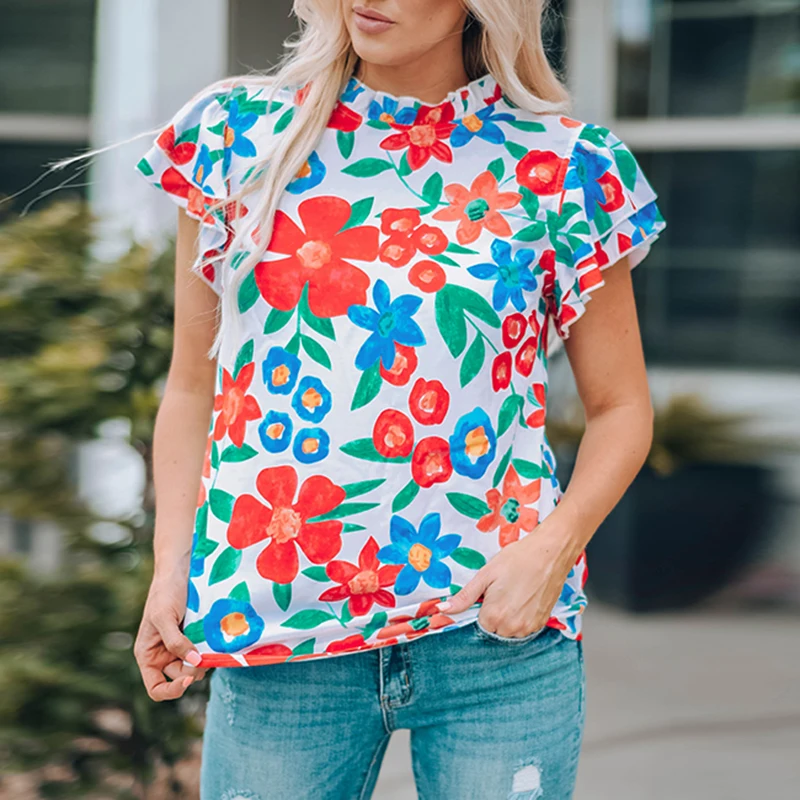 Fashion Women Tops And Blouses Satin Floral Print Ruffled Sleeve Buttoned Shirt Elegant Blouses For Womens
Fashion Women Tops And Blouses Satin Floral Print Ruffled Sleeve Buttoned Shirt Elegant Blouses For Womens