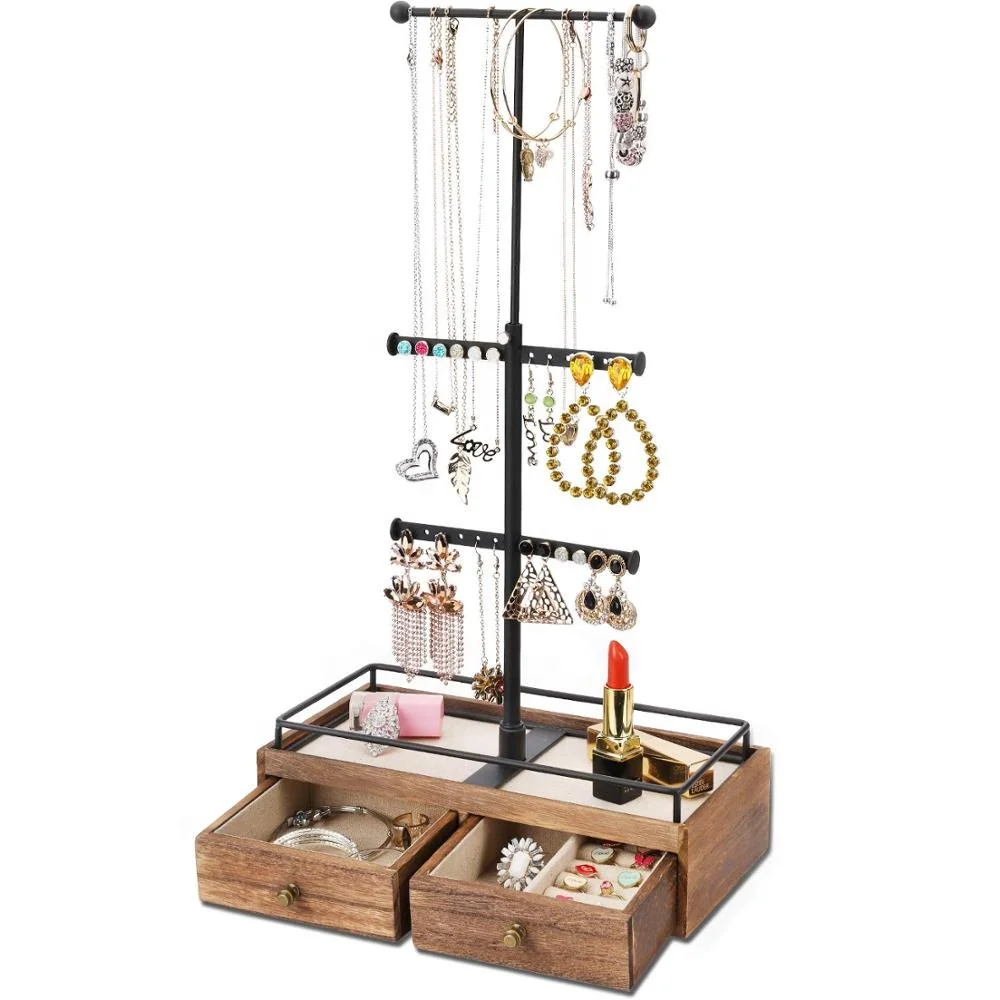 Jewelry Organizer Metal & Wood Basic Storage Box - 3 Tier Jewelry Stand for Necklaces Bracelet Earrings Ring Carbonized Black
Jewelry Organizer Metal & Wood Basic Storage Box - 3 Tier Jewelry Stand for Necklaces Bracelet Earrings Ring Carbonized Black