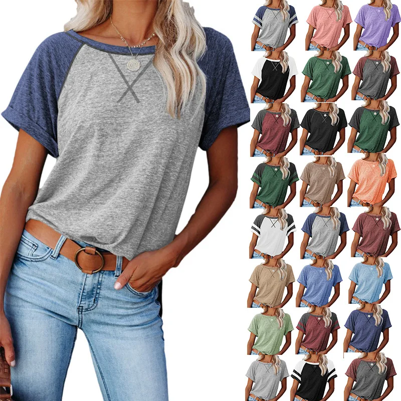 Casual Color Block Side Split Shirts Crew Neck Womens T shirts Short Sleeve Summer Women Tops
Casual Color Block Side Split Shirts Crew Neck Womens T shirts Short Sleeve Summer Women Tops