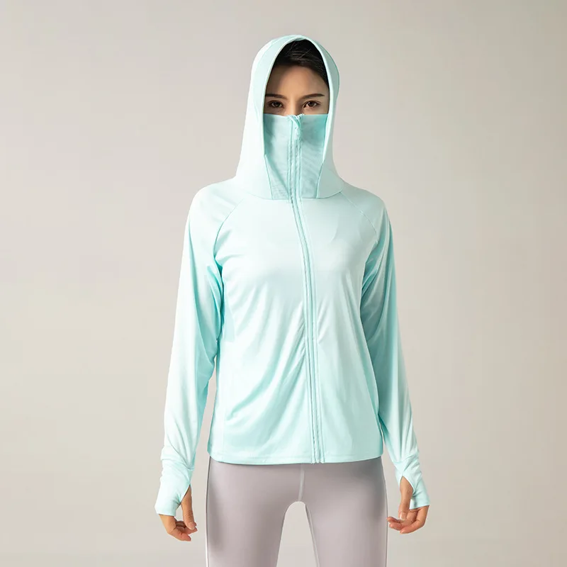 2021 woman Long Sleeve Sunscreen Jacket Hooded Mask Zip Front Anti-UV Shirts Summer Outdoor Ice Silk Thin Sport Coat with Poc
2021 woman Long Sleeve Sunscreen Jacket Hooded Mask Zip Front Anti-UV Shirts Summer Outdoor Ice Silk Thin Sport Coat with Poc