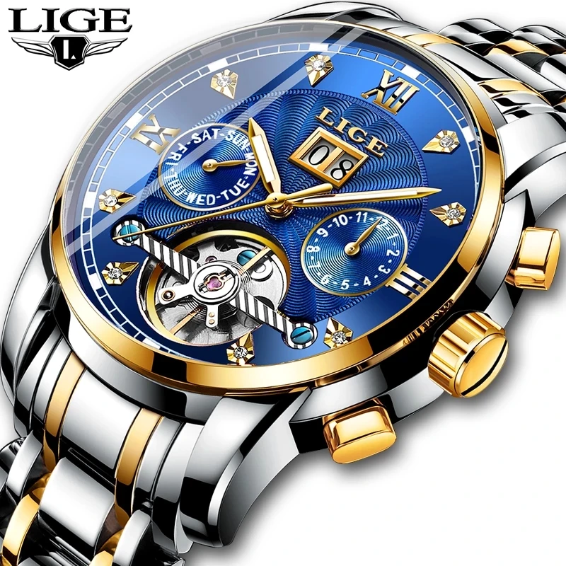 LIGE Automatic Watch 9909 Luxury Mechanical Tourbillon Watch Wrist Fashion Stainless Steel Men Business Watches Reloj Hombre, 8-colors
LIGE Automatic Watch 9909 Luxury Mechanical Tourbillon Watch Wrist Fashion Stainless Steel Men Business Watches Reloj Hombre, 8-colors