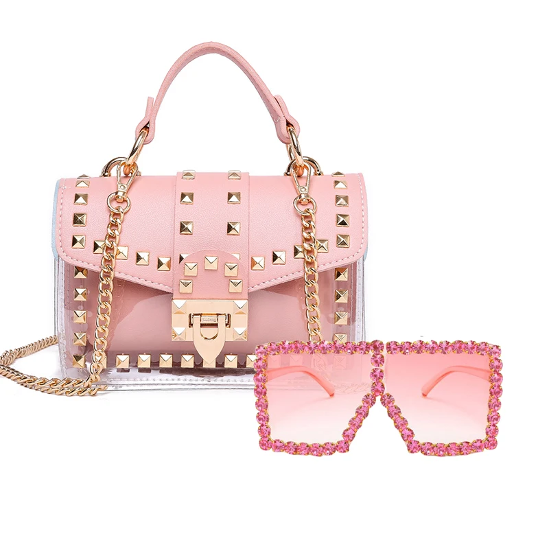 2021 best seller summer rivet designer bag with sun glasses fashion sac a main PVC transparent jelly purse women handbags, 5 colors
2021 best seller summer rivet designer bag with sun glasses fashion sac a main PVC transparent jelly purse women handbags, 5 colors