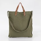 Plain canvas satchel messenger bag with leather handle
