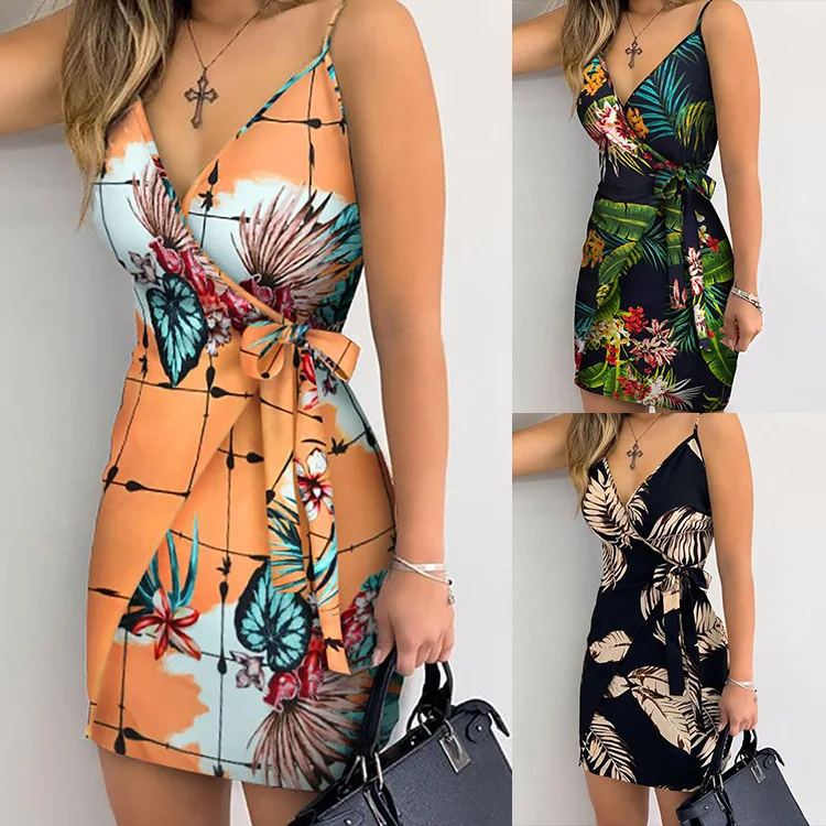 Europe and the United States new sexy fashion printing with short skirt slim design V collar tie dress woman, Yellow
Europe and the United States new sexy fashion printing with short skirt slim design V collar tie dress woman, Yellow