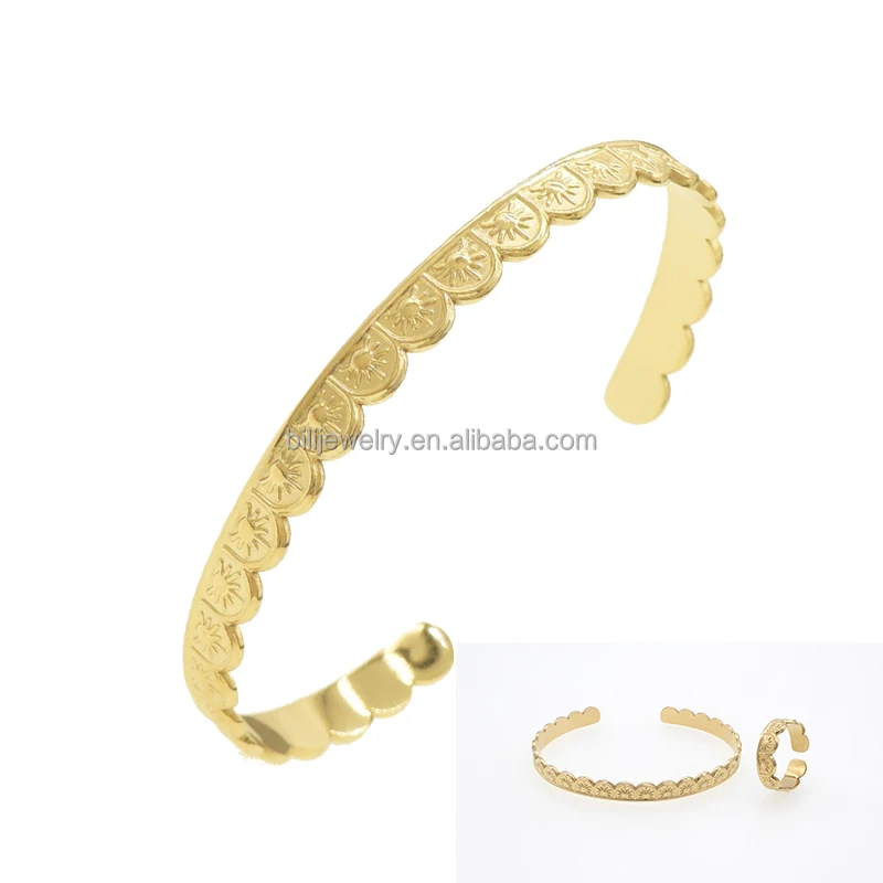 Popular Fashion Semicircular Open bangle and Ring set for women High Quality 14k Gold Plated Stainless Steel jewelry t26
Popular Fashion Semicircular Open bangle and Ring set for women High Quality 14k Gold Plated Stainless Steel jewelry t26