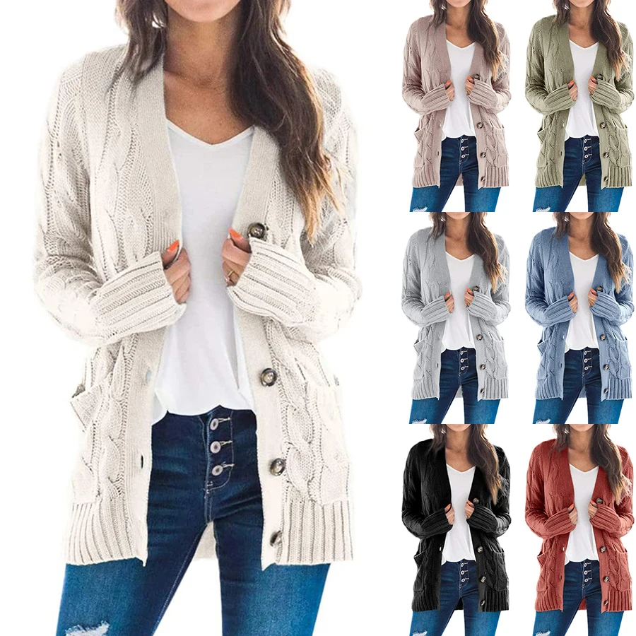 Women Cardigan Long Sleeve Open Front Knitted Sweater Womens Casual Button Down Chunky Outwear Coat with Pockets Woman Black, 16 colors 
Women Cardigan Long Sleeve Open Front Knitted Sweater Womens Casual Button Down Chunky Outwear Coat with Pockets Woman Black, 16 colors