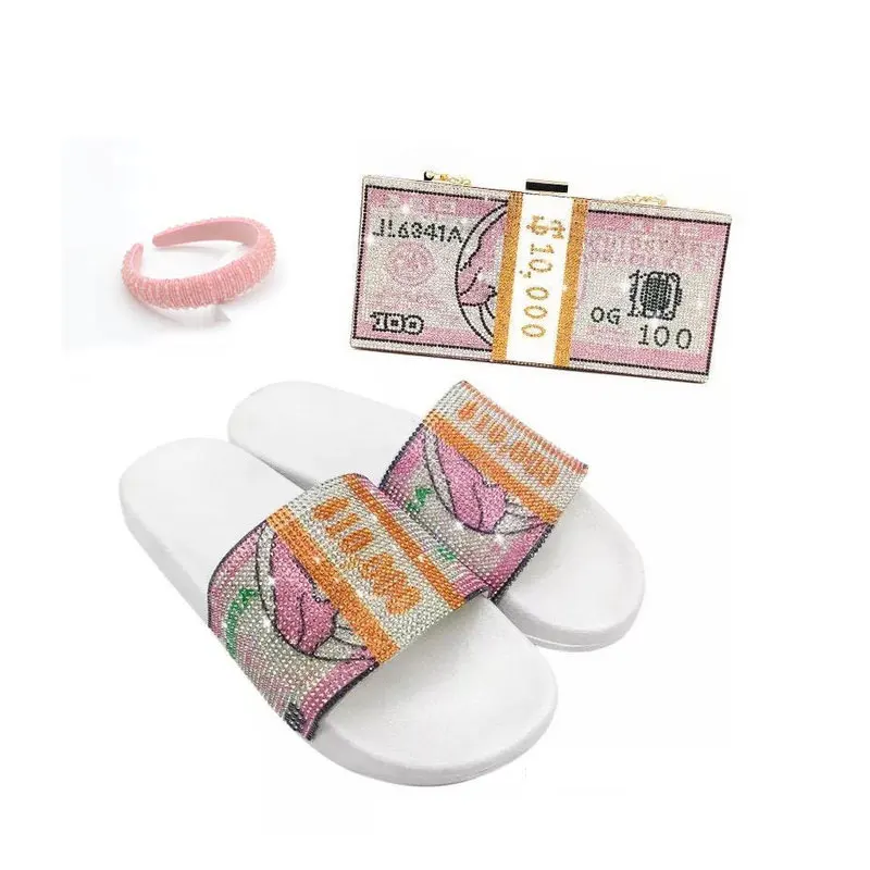 Unique Western Style US Dollar Rhinestone Clutch bag women money purse slipper shoes and headband set, Black, brown, pink
Unique Western Style US Dollar Rhinestone Clutch bag women money purse slipper shoes and headband set, Black, brown, pink