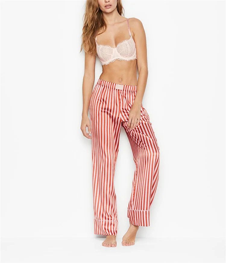 2021 Women Ladies Sexy Satin Silk Pajama Sets Long Sleeve Red And White Stripe Satin Sleepwear Women Nightwear Pyjamas, Red and white or customized color
2021 Women Ladies Sexy Satin Silk Pajama Sets Long Sleeve Red And White Stripe Satin Sleepwear Women Nightwear Pyjamas, Red and white or customized color