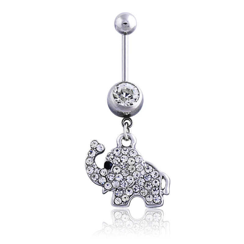 

wholesale anti-allergy titanium piercing jewelry sexy Crystal elephant animal charm Navel belly button rings for women