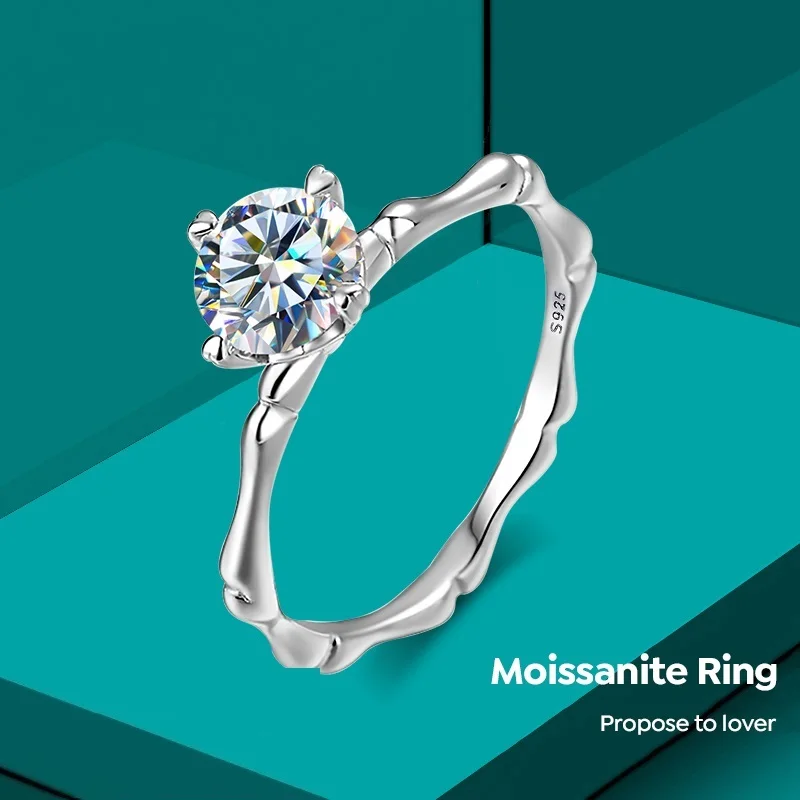 Trendy Certificate VVS Round shape Diamond Bamboo Shape 925 Sterling Silver Moissanite Rings For Women Wedding fine Jewelry
Trendy Certificate VVS Round shape Diamond Bamboo Shape 925 Sterling Silver Moissanite Rings For Women Wedding fine Jewelry