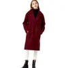 Women's Coat Red Wool Blend Mid Long Sleeve Pocket Longline Winter Fall Warm Pea Coat Overcoat