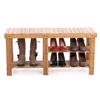 Bamboo Shoe Rack Bench 2 Tier Wooden Boot Organizing Rack Entryway 100% Natural Storage Shelf