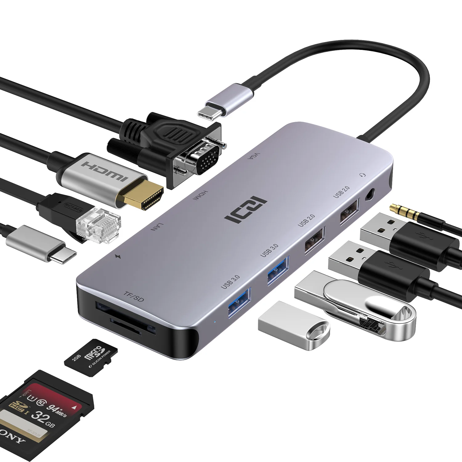 ICZI 11 in 1 usb c adapter 4usb VGA Lan audio type c hubs for macbook pro 13 15 16inch, Silver
ICZI 11 in 1 usb c adapter 4usb VGA Lan audio type c hubs for macbook pro 13 15 16inch, Silver