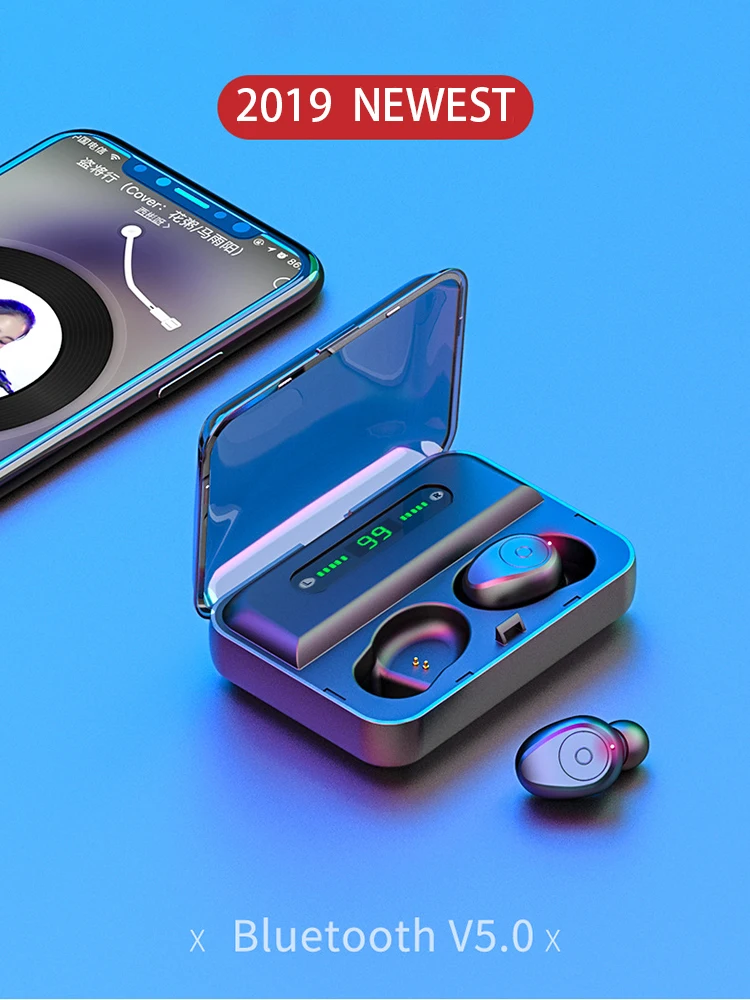 2019 BT wireless earphone talking 4hours TWS 5.0 earbuds with charging case for Amazon - ANKUX.COM