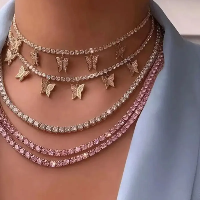 Charm Hip Hop Jewelry For Women Silver Rose Gold Plated CZ Crystal Tennis Chain Choker Bling Crystal Butterfly Pendant Necklace, 5 colors
Charm Hip Hop Jewelry For Women Silver Rose Gold Plated CZ Crystal Tennis Chain Choker Bling Crystal Butterfly Pendant Necklace, 5 colors