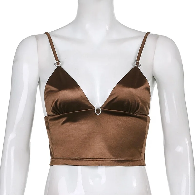 Women Fashion V Neck Satin Camisole Backless Slim Fit Crop Top Rhinestone Heart Decor Vest Streetwear Clubwear
Women Fashion V Neck Satin Camisole Backless Slim Fit Crop Top Rhinestone Heart Decor Vest Streetwear Clubwear